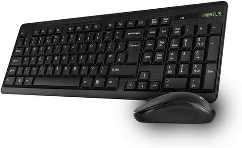 Portus MK1 Wireless Keyboard and Mouse Combo, Qwerty UK Layout, Full Size Numpad, 2.4G Wireless