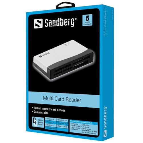 Sandberg (133-46) External Multi Card Reader, USB Powered, Black & White