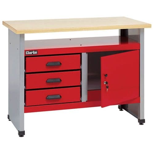 Clarke CWB114 Workbench With 3 Drawers And Lockable Cupboard 1140mm